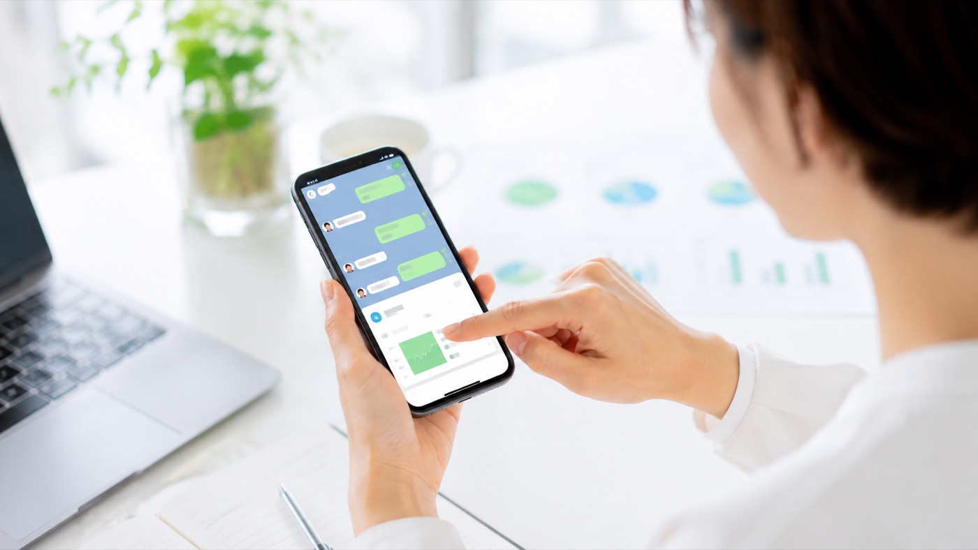 スマートフォンでLINEを活用したマーケティングの様子